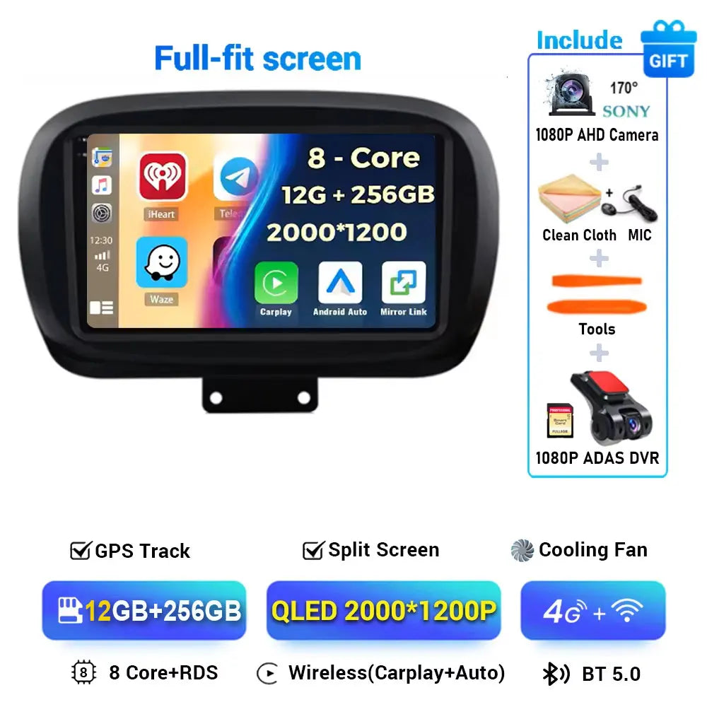 Android 15 For Fiat 500X 2014-2020 2K QLED Stereo Car Radio Multimedia Video Player GPS AI Voice CarPlay Head Unit Navigation 4G