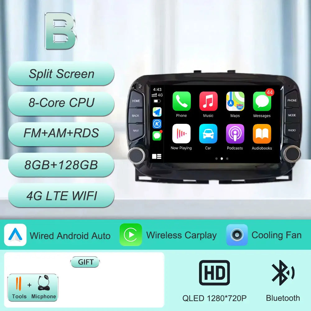 Android 16 Car Radio For Fiat 500 2016-2019 7inch Touch Screen Multimedia Player GPS Navi BT WiFi FM Radio Mirror Link Head Unit