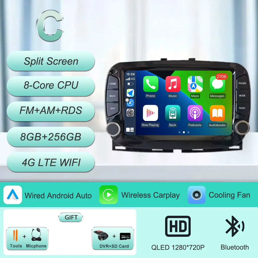 Android 16 Car Radio For Fiat 500 2016-2019 7inch Touch Screen Multimedia Player GPS Navi BT WiFi FM Radio Mirror Link Head Unit