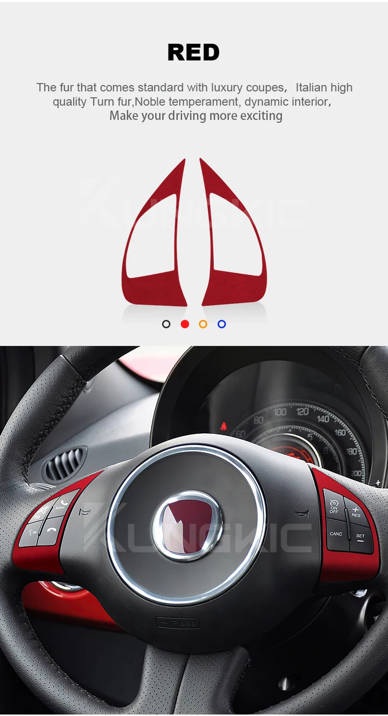 Italian Top Suede Sticker For Fiat 500 2008-15 For Abarth 595 2012-15 steering wheel button frame turn fur interior Accessories