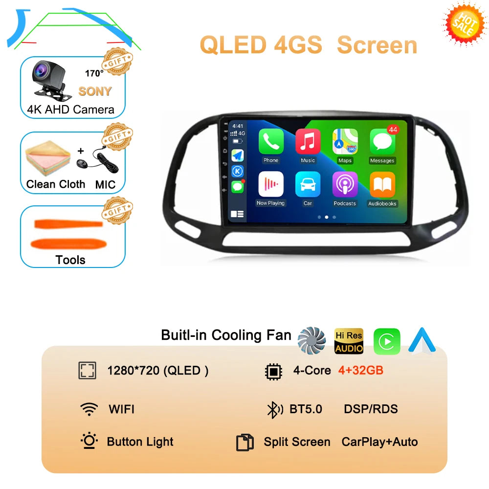 For Fiat Doblo 2015 2016 2017 2018 2019 2020 Android 16 GPS Car Radio Multimedia Video Player Stereo Navigation Wifi 360 Camera