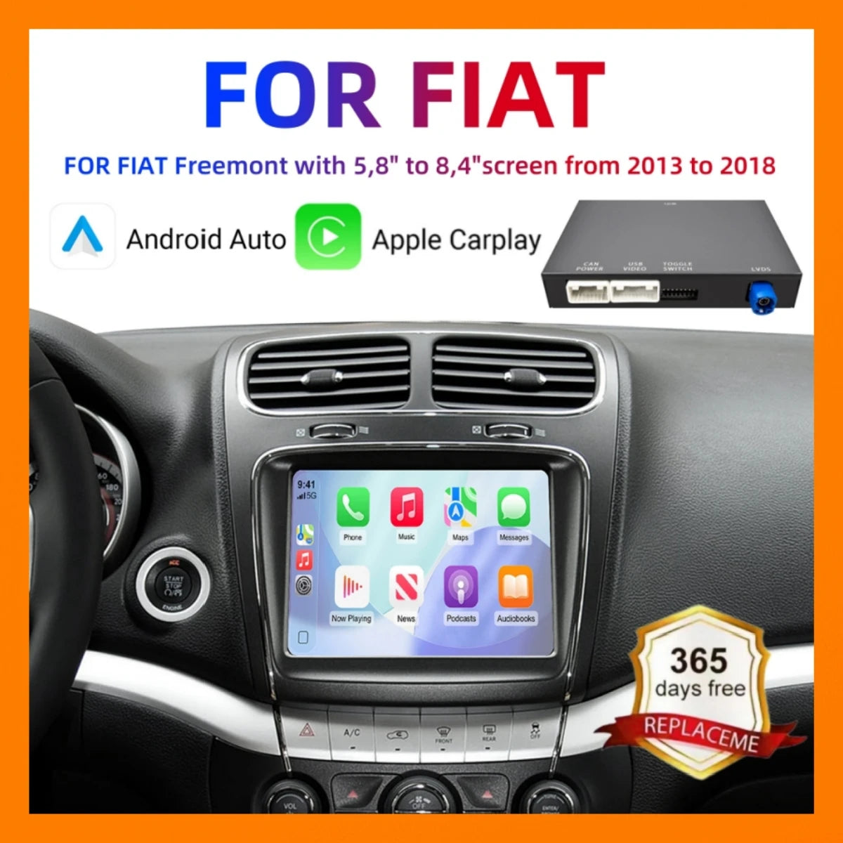 Wireless CarPlay Android Auto retrofit kit decoder box for Fiat Freemont 2013 2014 2015 2016 2017 2018