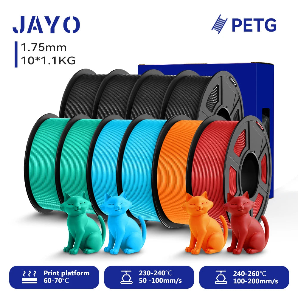 JAYO 10 Rolls 3D PETG/PLA/PLA PLUS/PLA Meta/ PLA Matte Printer Filament 1.75mm 100% No Bubble non-toxic 3D Printing Materials
