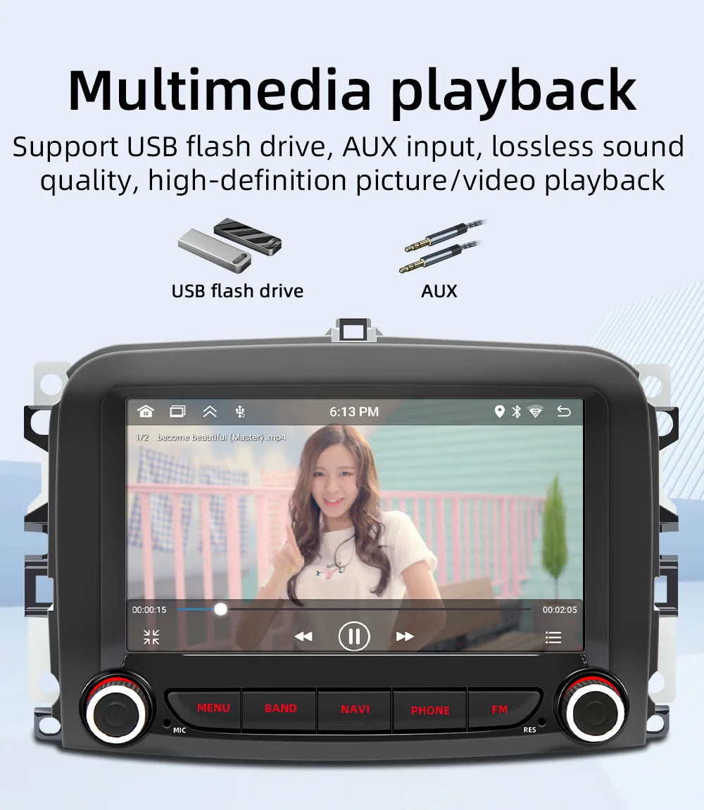 BQCC 7''  Fiat 500L 2016~2019 Android car radio navigation support reversing image WIFI GPS recording Android AUTO CARPLAY