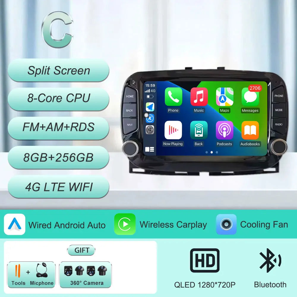 Android 16 Car Radio For Fiat 500 2016-2019 7inch Touch Screen Multimedia Player GPS Navi BT WiFi FM Radio Mirror Link Head Unit