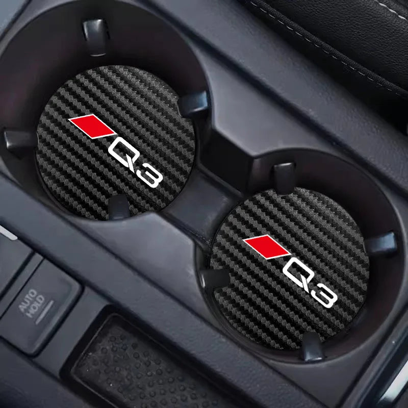 2Pcs Car Leather Coaster Mat Anti-slip Water Cup Pad For Audi A1 A3 A4 A5 A6 A7 A8 Q2 Q3 Q5 Q7 Q8 B6 B8 B9 C5 C7 TT S1 S7 S3 RS6