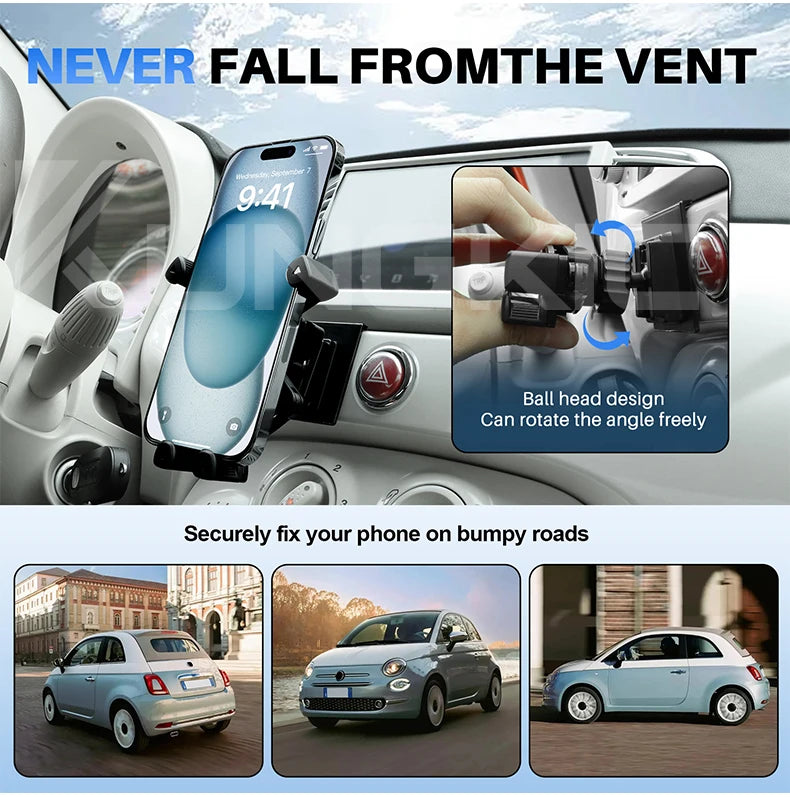 for Fiat 500 2008 2009-24 Abarth 595 2012 2013 2014 2015 2016 2017 2018 2019 2020 2021 2022 2023 2024 Car Gravity Phone Holder