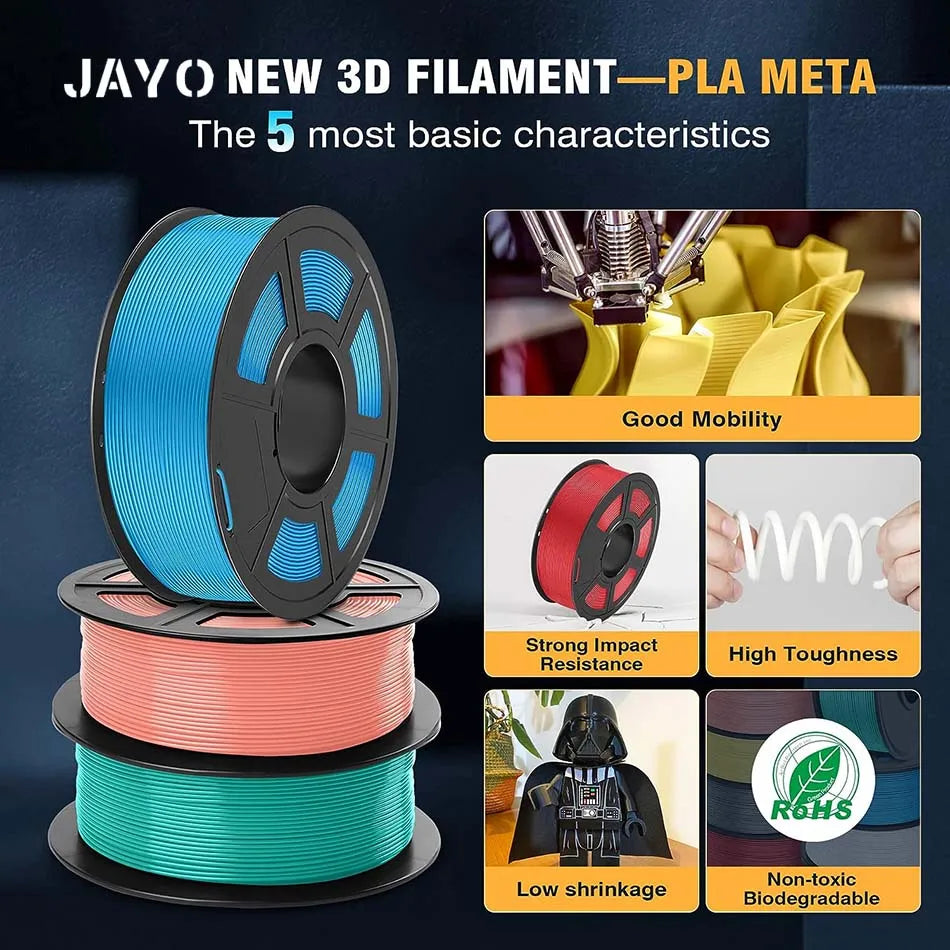 JAYO 3D Filament 1.75mm PLA / PLA Plus / PLA Meta/ Silk PLA+/PLA Matte 3D Prnter Filament 1.1KG For FDM Multicolor Set 10Rolls