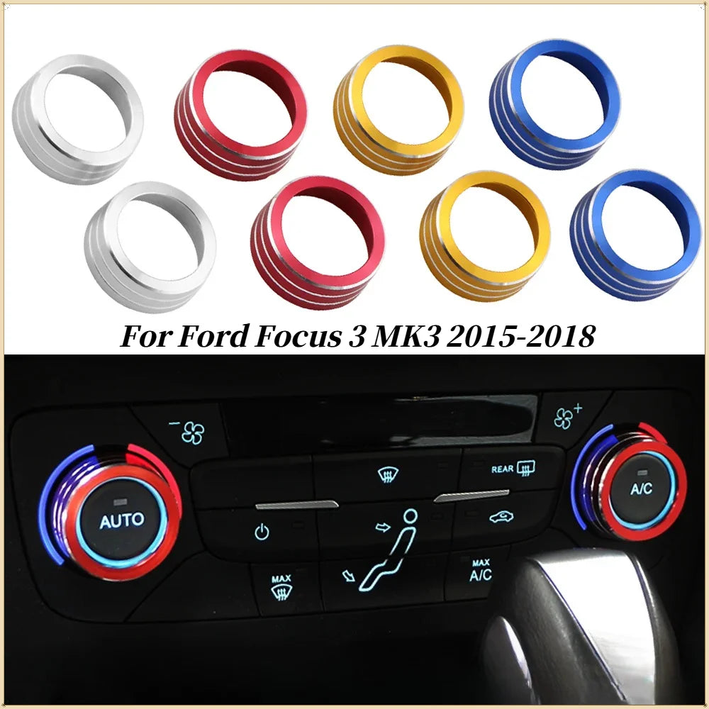2Pcs/Set Car Accessories for Ford Focus 3 MK3 2015 2016 2017 2018 Sedan ST AC Heat Control Switch Knob Ring Cover Trim