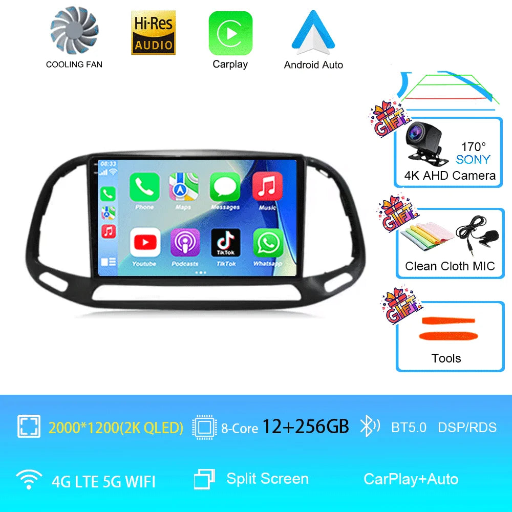 For Fiat Doblo 2015 2016 2017 2018 2019 2020 Android 16 GPS Car Radio Multimedia Video Player Stereo Navigation Wifi 360 Camera