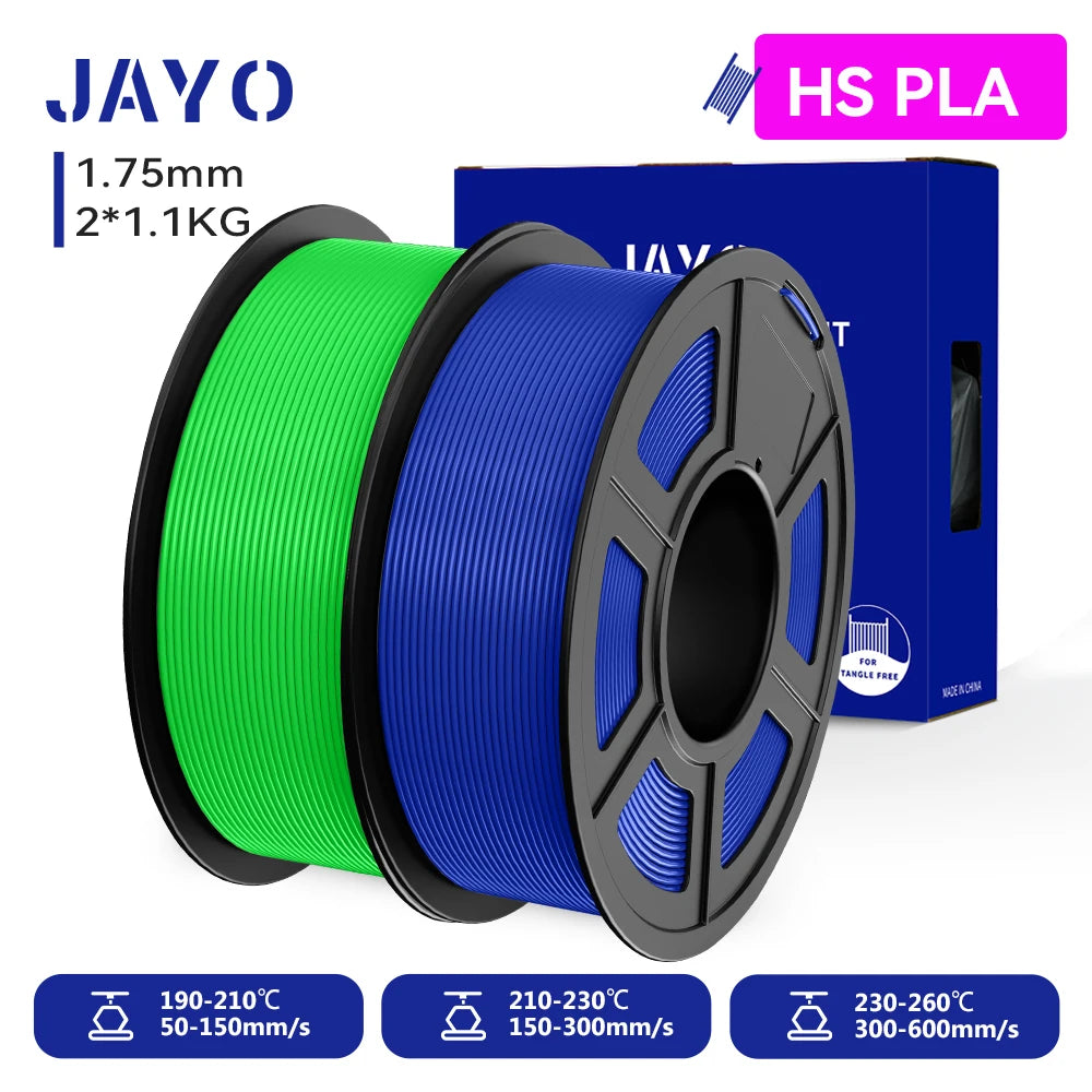 JAYO 2 Rolls 3D PLA / AntiString PLA / High Speed PLA Filament PLA Filament 1.75mm Neatly Wound 3D Printing Filament for 3D