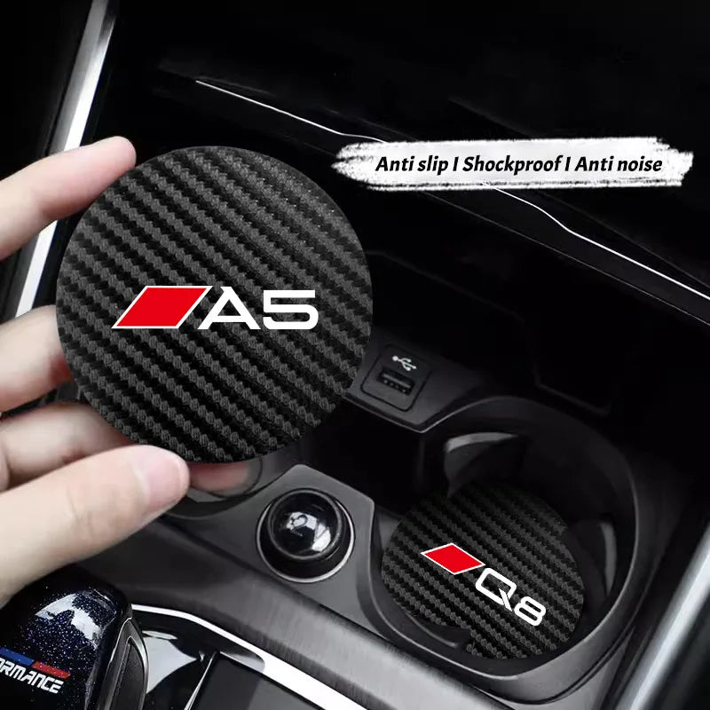 2Pcs Car Leather Coaster Mat Anti-slip Water Cup Pad For Audi A1 A3 A4 A5 A6 A7 A8 Q2 Q3 Q5 Q7 Q8 B6 B8 B9 C5 C7 TT S1 S7 S3 RS6