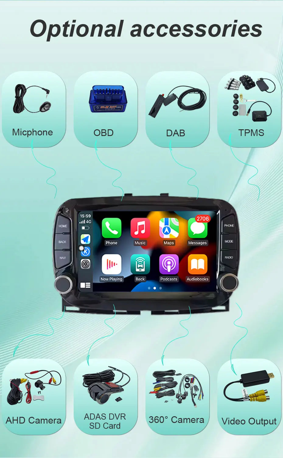 Android 16 Car Radio For Fiat 500 2016-2019 7inch Touch Screen Multimedia Player GPS Navi BT WiFi FM Radio Mirror Link Head Unit