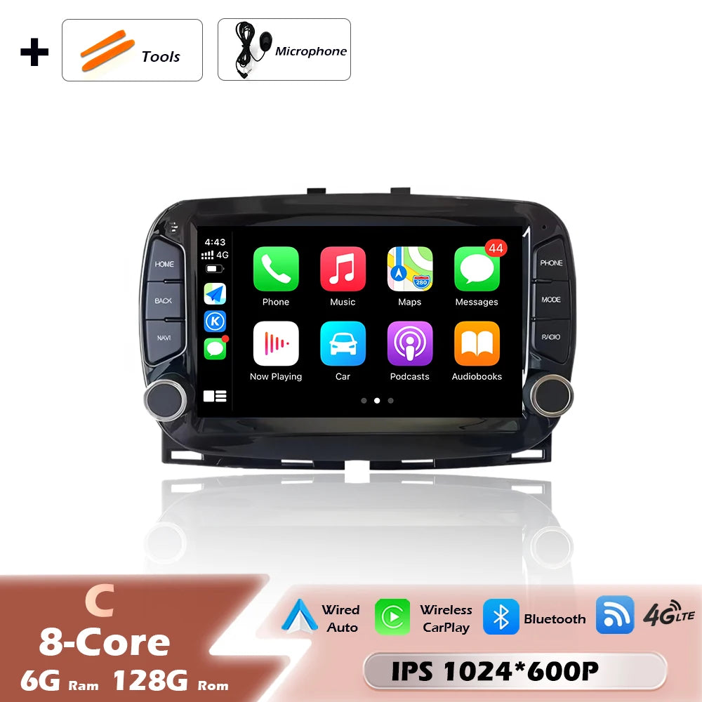 Car intelligent system For FIAT 500 2016-2019 Android 16 Navigation GPS Wireless CarPlay Car Multimedia Screen Head Unit Wifi BT