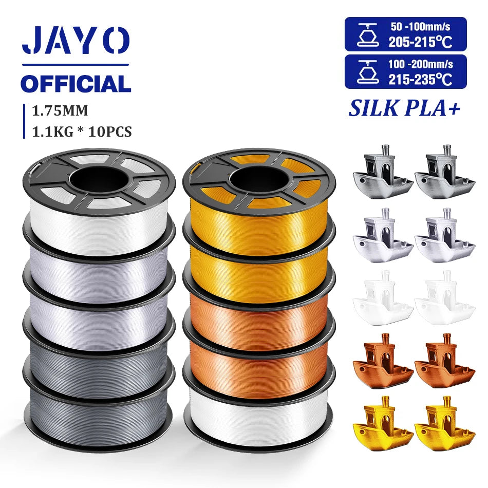 JAYO 3D Filament 1.75mm PLA / PLA Plus / PLA Meta/ Silk PLA+/PLA Matte 3D Prnter Filament 1.1KG For FDM Multicolor Set 10Rolls