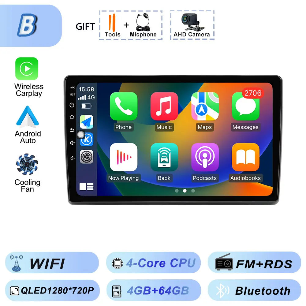 Video Player Carplay Car Radio for Fiat Ducato 2007 2008 2009 2010 2011 2012 - 2015 Android 15 Stereo Multimedia BT Auto Android