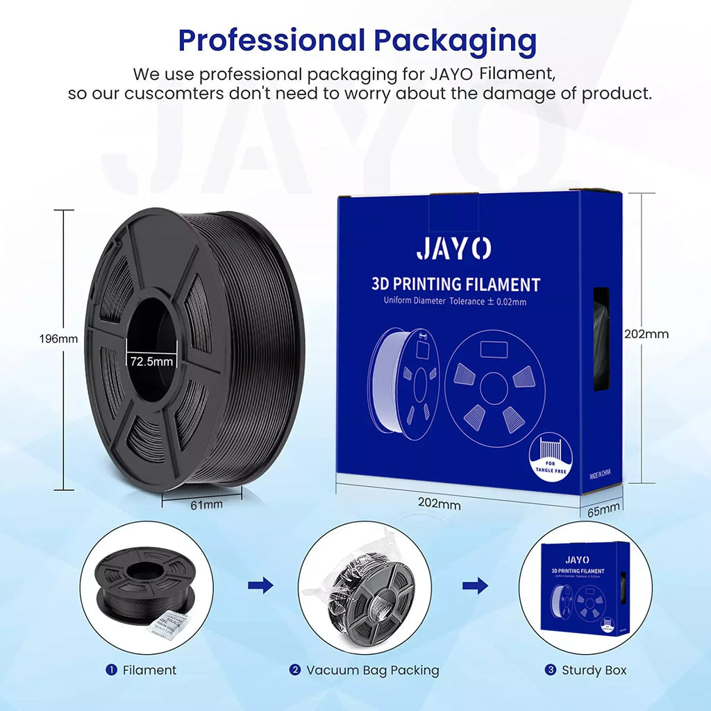 JAYO 10 Rolls 3D PETG/PLA/PLA PLUS/PLA Meta/ PLA Matte Printer Filament 1.75mm 100% No Bubble non-toxic 3D Printing Materials