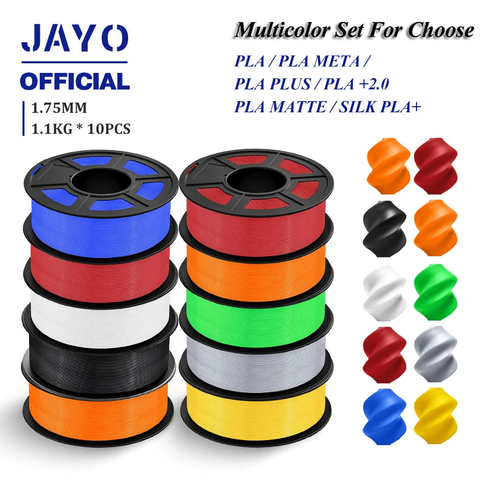 JAYO 3D Filament 1.75mm PLA / PLA Plus / PLA Meta/ Silk PLA+/PLA Matte 3D Prnter Filament 1.1KG For FDM Multicolor Set 10Rolls