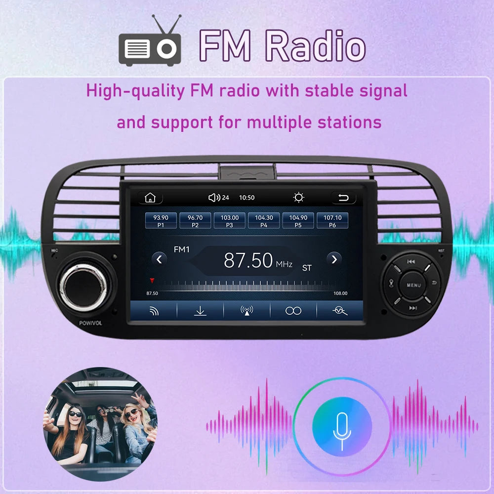 For FIAT 500 Abarth  (2007-2015-7inch)new Linux system wireless CarPlay in-car device, new model, navigation, video,Bluetooth