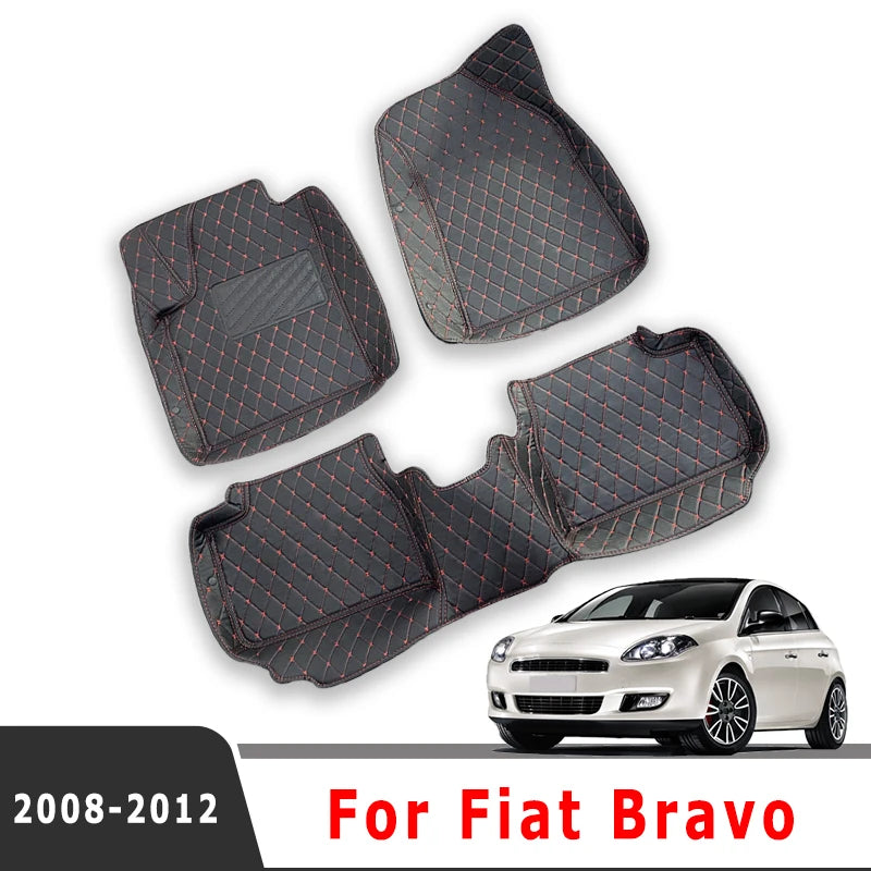 Car Floor Mats For Fiat Bravo 2012 2011 2010 2009 2008 Leather Waterproof Anti-Dirty Carpets Auto Interiors Products Foot Pads