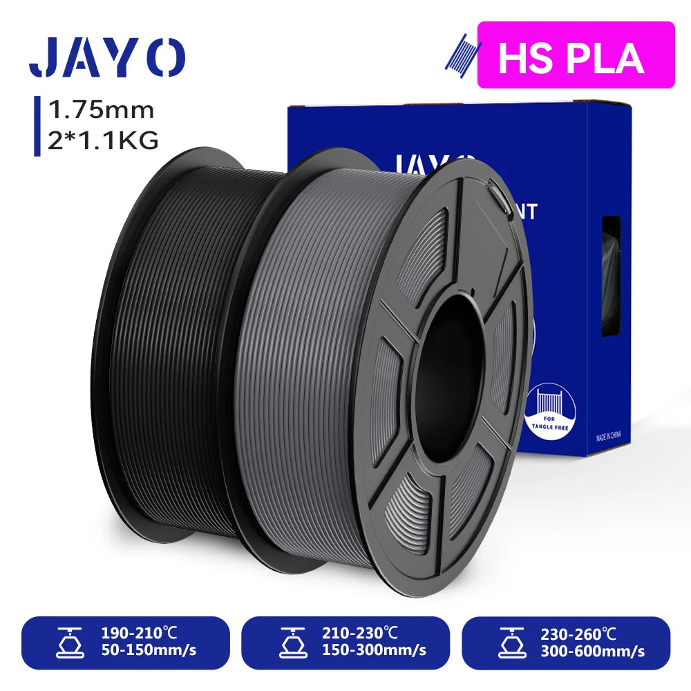 JAYO 2 Rolls 3D PLA / AntiString PLA / High Speed PLA Filament PLA Filament 1.75mm Neatly Wound 3D Printing Filament for 3D