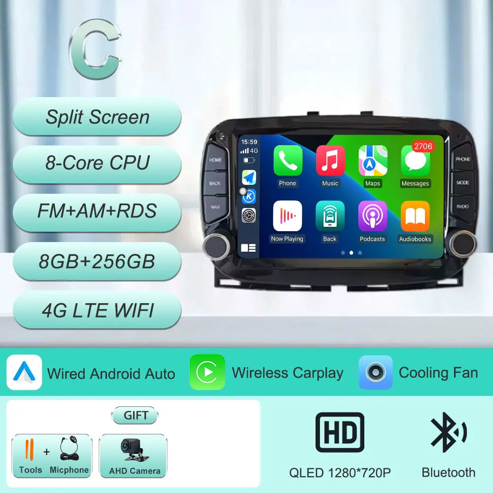 Android 16 Car Radio For Fiat 500 2016-2019 7inch Touch Screen Multimedia Player GPS Navi BT WiFi FM Radio Mirror Link Head Unit