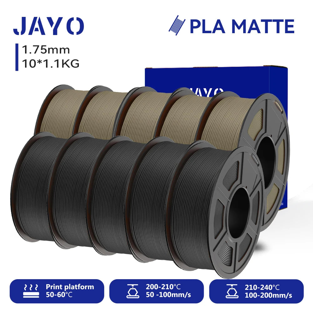 JAYO 10 Rolls 3D PETG/PLA/PLA PLUS/PLA Meta/ PLA Matte Printer Filament 1.75mm 100% No Bubble non-toxic 3D Printing Materials