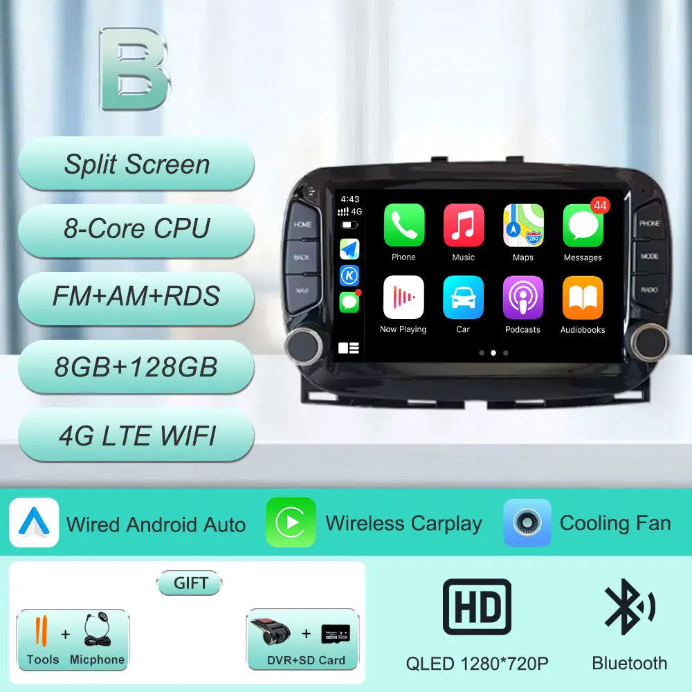 Android 16 Car Radio For Fiat 500 2016-2019 7inch Touch Screen Multimedia Player GPS Navi BT WiFi FM Radio Mirror Link Head Unit