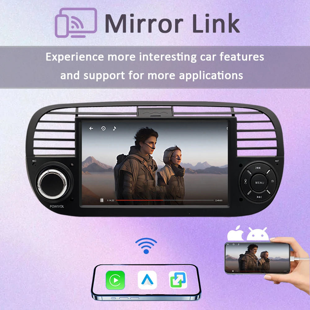 For FIAT 500 Abarth  (2007-2015-7inch)new Linux system wireless CarPlay in-car device, new model, navigation, video,Bluetooth