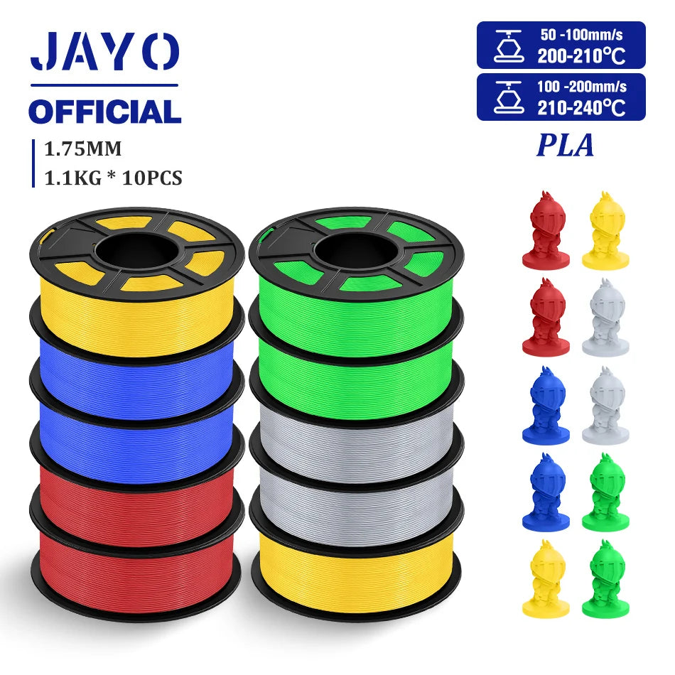 JAYO 3D Filament 1.75mm PLA / PLA Plus / PLA Meta/ Silk PLA+/PLA Matte 3D Prnter Filament 1.1KG For FDM Multicolor Set 10Rolls