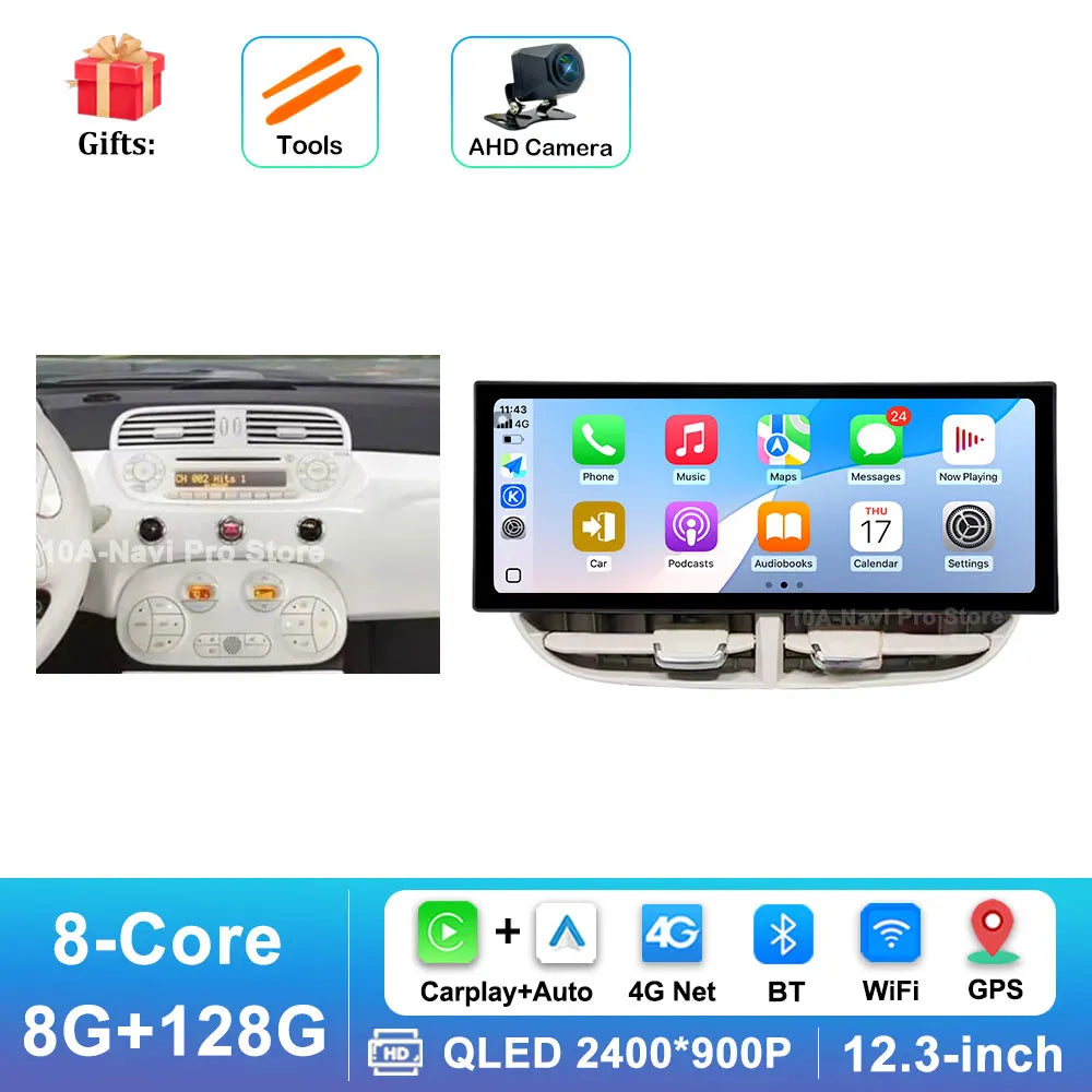 12.3 '' Android 16 for Fiat 500 2007 - 2015 Car Radio Video Multimedia Player BT 4G GPS Navi Wireless Carplay WiFi Touch Screen