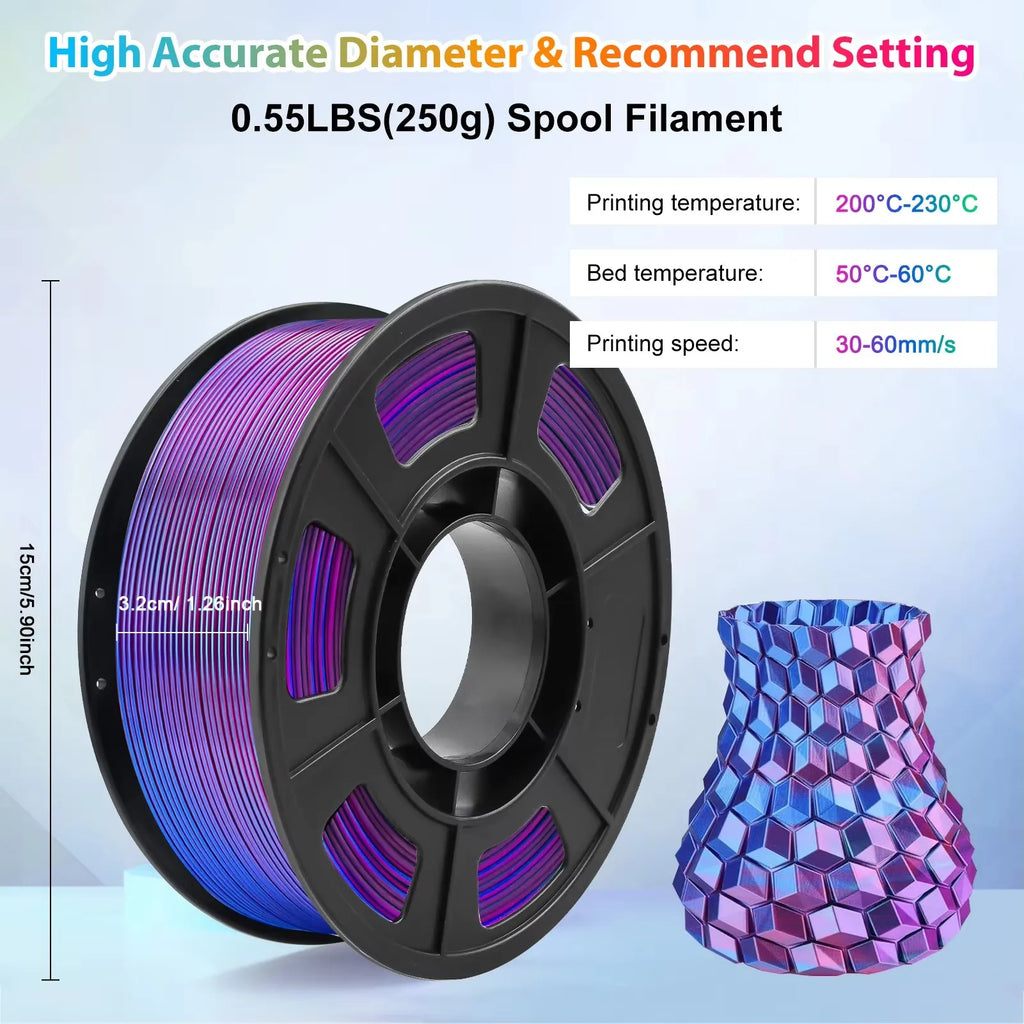 PLA Filament 1.75mm Dual Color Blue Purple, 3D Printer Filament , 250g Spool(0.55lbs) Fits for Most FDM 3D Printers