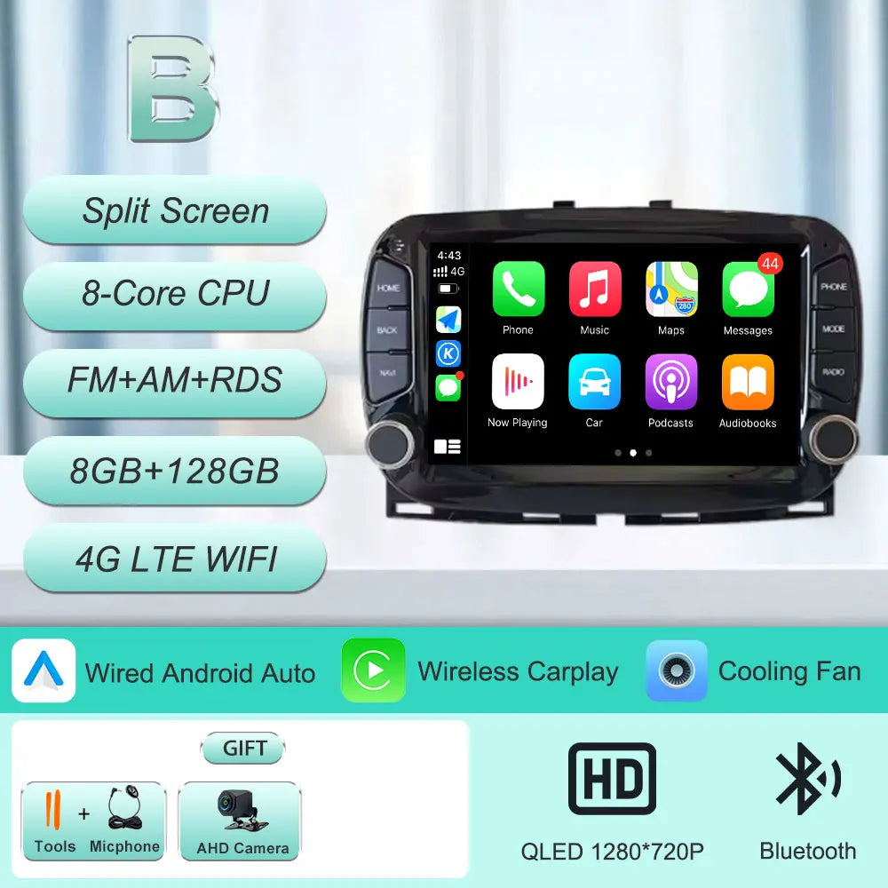 Android 16 Car Radio For Fiat 500 2016-2019 7inch Touch Screen Multimedia Player GPS Navi BT WiFi FM Radio Mirror Link Head Unit
