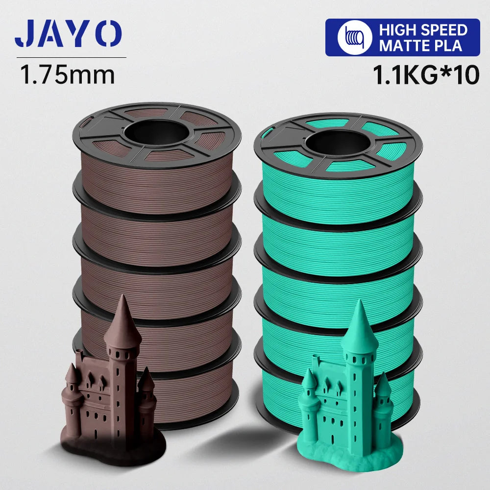 JAYO 10 Rolls 3D PETG/PLA/PLA PLUS/PLA Meta/ PLA Matte Printer Filament 1.75mm 100% No Bubble non-toxic 3D Printing Materials