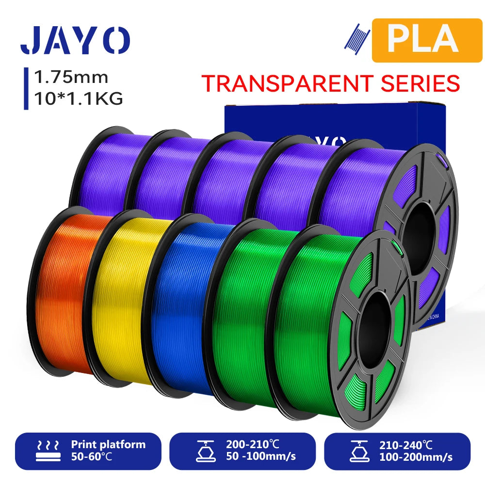 JAYO 10 Rolls 3D PETG/PLA/PLA PLUS/PLA Meta/ PLA Matte Printer Filament 1.75mm 100% No Bubble non-toxic 3D Printing Materials
