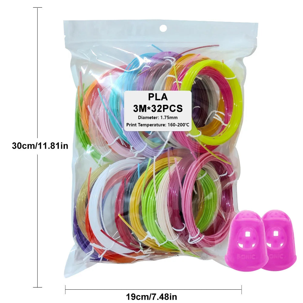 Colored PLA Filament for 25M 30M 36M 45M 50M 96M 100M 150M 200M Smoke-free Safe Plastic Refill for 3D Children's Printing Pen