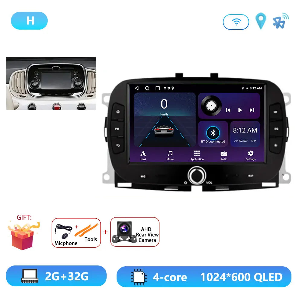 Android15 For Fiat 500 2016 - 2019 Car Radio Multimedia Player Video Navigation Carplay Stereo GPS WIFI DSP Carplay Android Auto