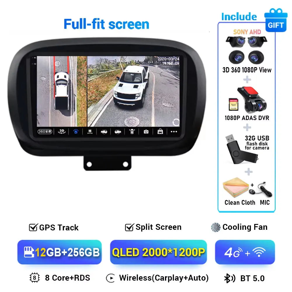Android 15 For Fiat 500X 2014-2020 2K QLED Stereo Car Radio Multimedia Video Player GPS AI Voice CarPlay Head Unit Navigation 4G