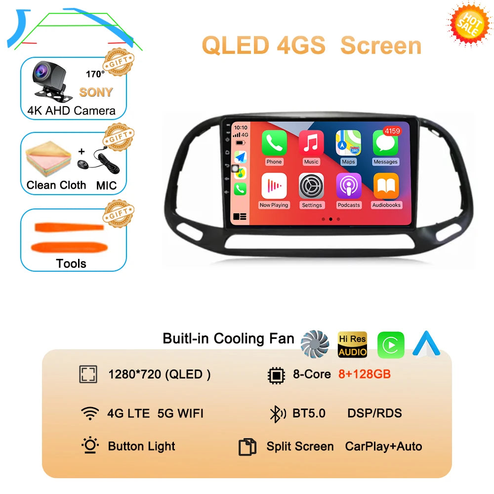 For Fiat Doblo 2015 2016 2017 2018 2019 2020 Android 16 GPS Car Radio Multimedia Video Player Stereo Navigation Wifi 360 Camera