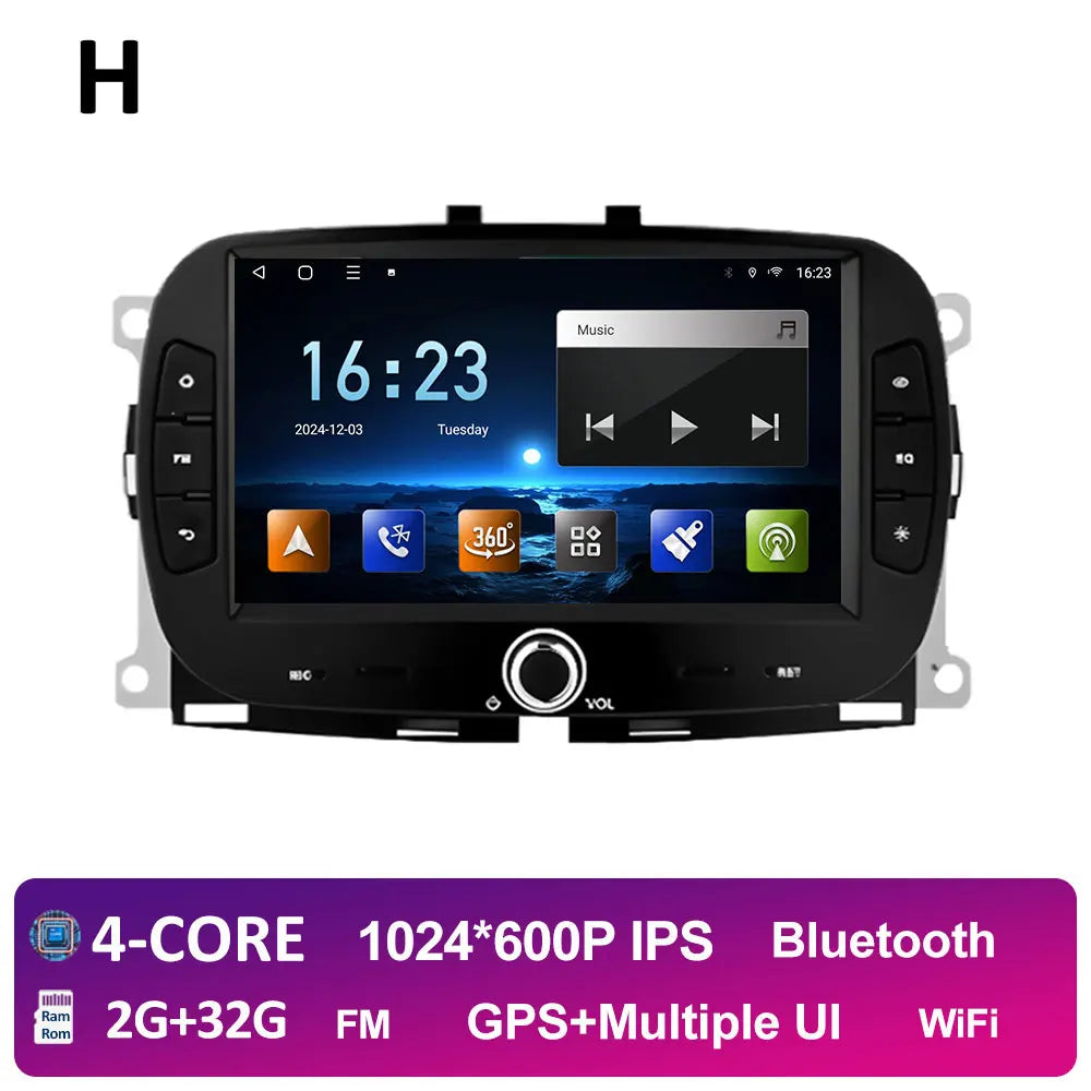 For FIAT 500 2016 2017- 2019 Android 14 Smart System Multimedia Carplay Wireless GPS Navigation DSP Stereo WIFI Accessories