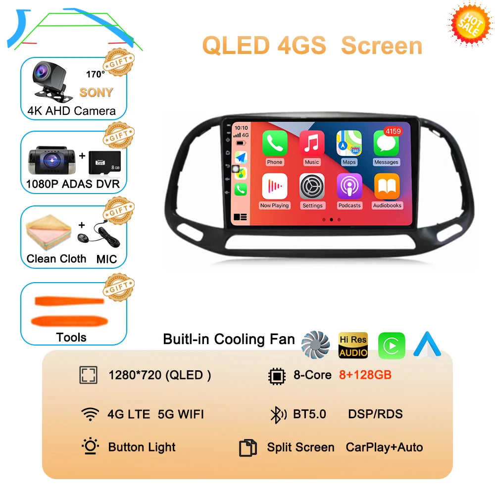For Fiat Doblo 2015 2016 2017 2018 2019 2020 Android 16 GPS Car Radio Multimedia Video Player Stereo Navigation Wifi 360 Camera