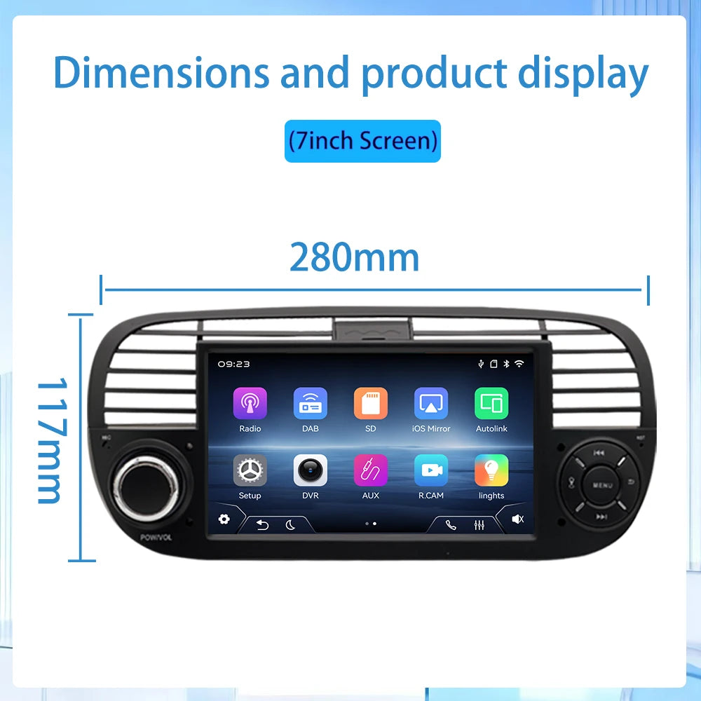 For FIAT 500 Abarth(2007-2015)2026 New Linux System Wireless CarPlay Auto  Bluetooth Musci Video Multimedia Players Cameras