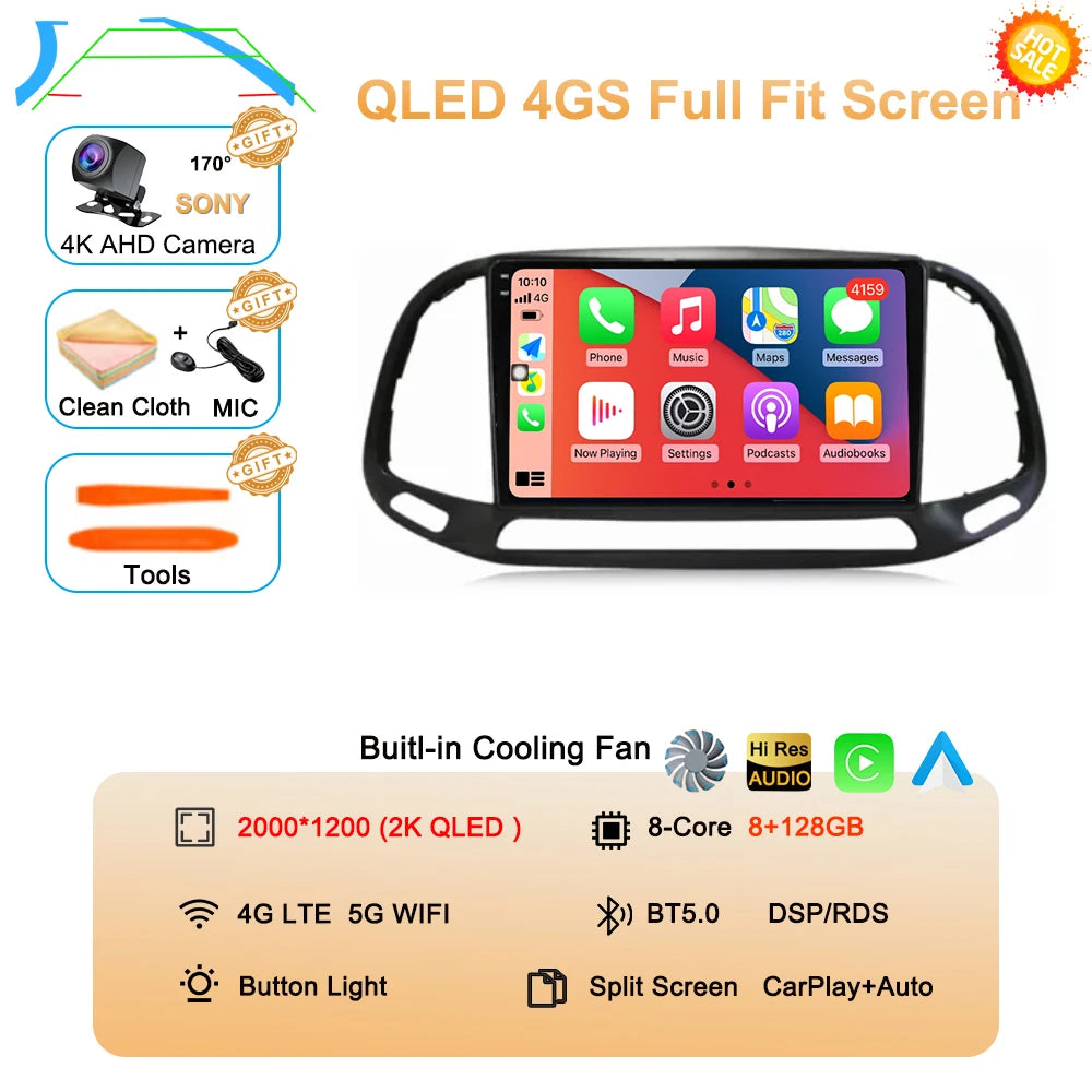 For Fiat Doblo 2015 2016 2017 2018 2019 2020 Android 16 GPS Car Radio Multimedia Video Player Stereo Navigation Wifi 360 Camera