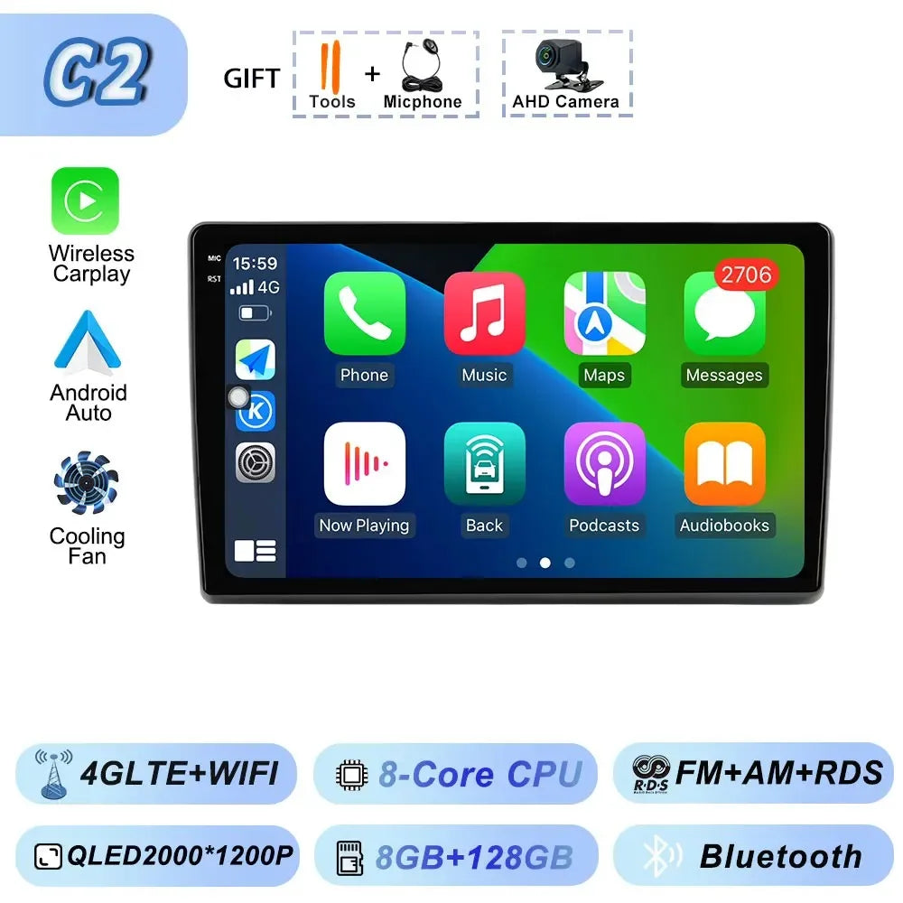 Video Player Carplay Car Radio for Fiat Ducato 2007 2008 2009 2010 2011 2012 - 2015 Android 15 Stereo Multimedia BT Auto Android