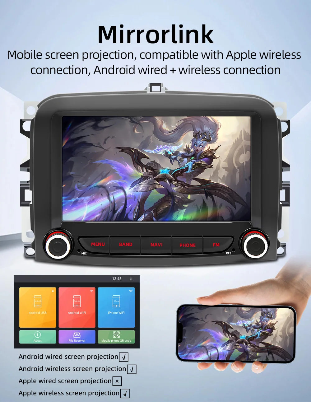 BQCC 7''  Fiat 500L 2016~2019 Android car radio navigation support reversing image WIFI GPS recording Android AUTO CARPLAY