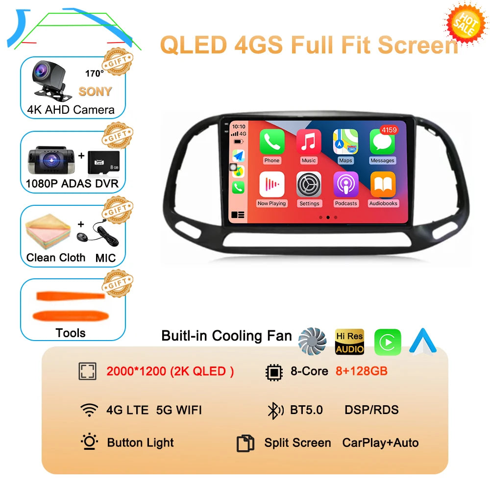 For Fiat Doblo 2015 2016 2017 2018 2019 2020 Android 16 GPS Car Radio Multimedia Video Player Stereo Navigation Wifi 360 Camera
