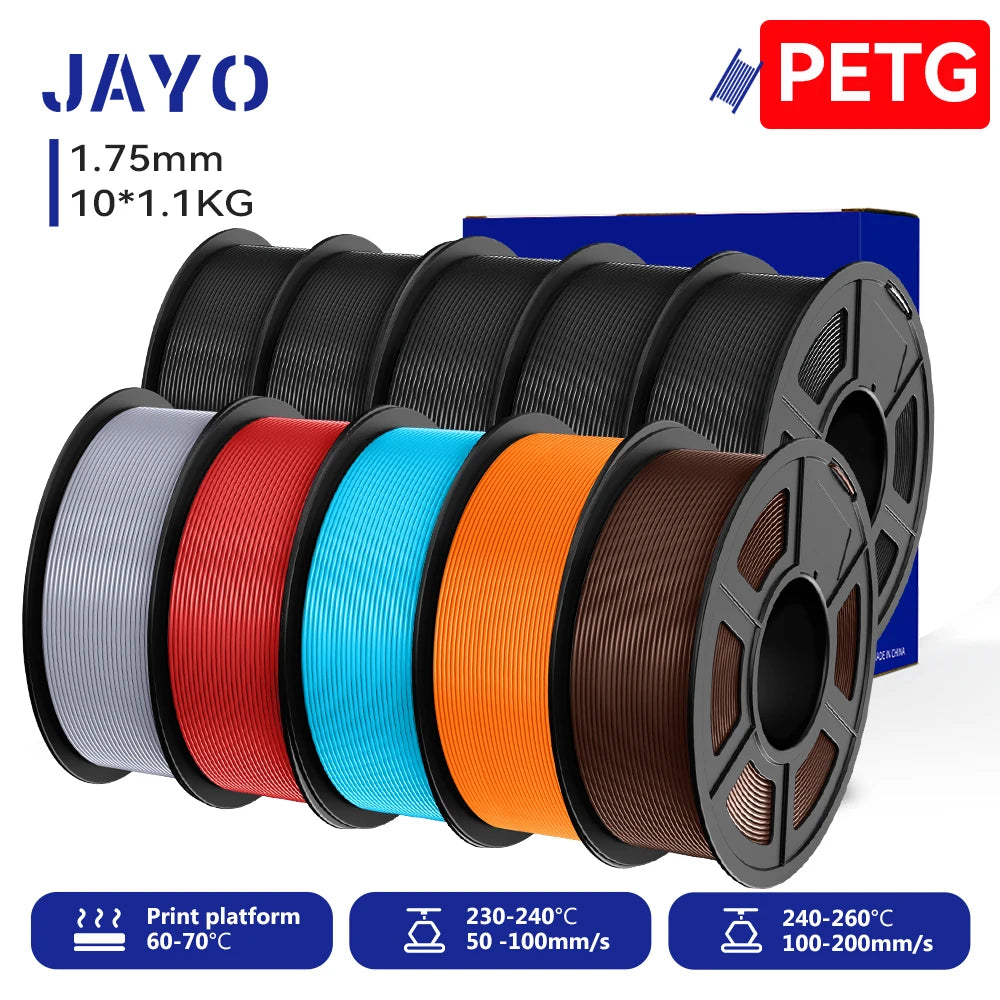 JAYO 10 Rolls 3D PETG/PLA/PLA PLUS/PLA Meta/ PLA Matte Printer Filament 1.75mm 100% No Bubble non-toxic 3D Printing Materials