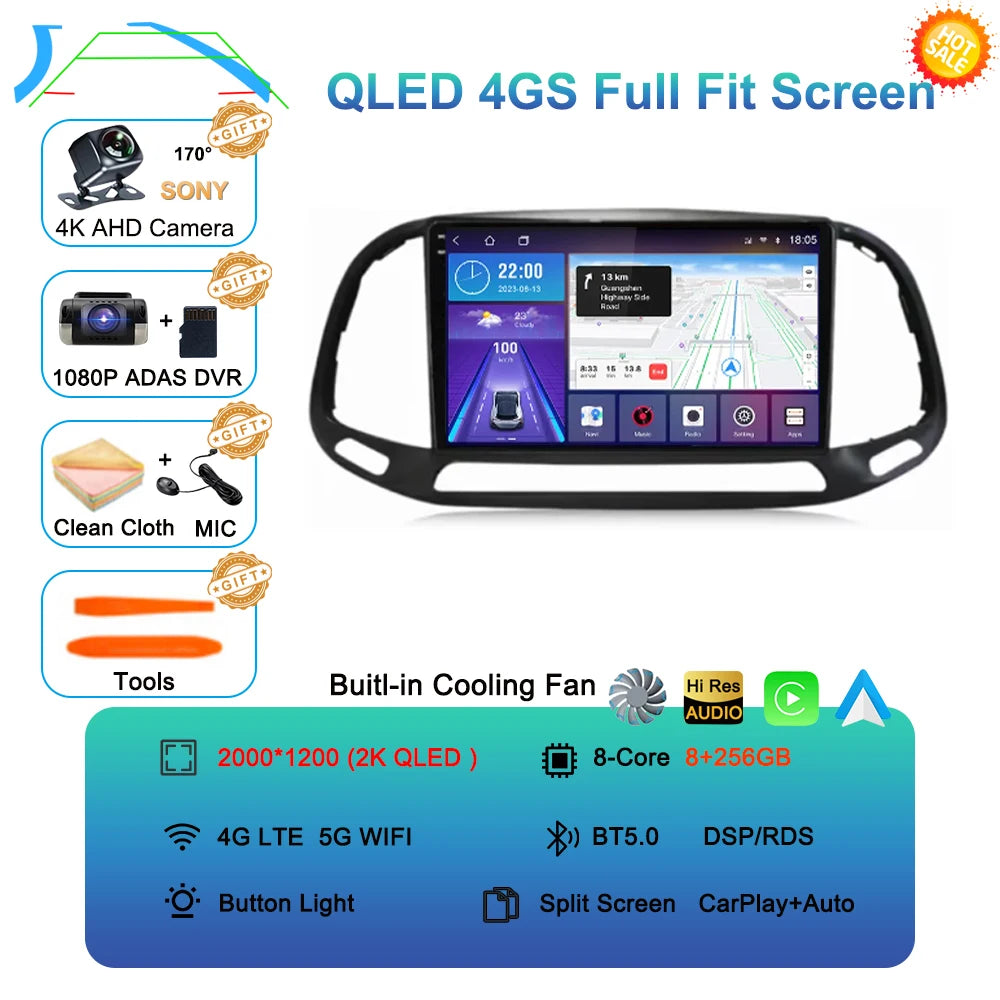 Android 16 For Fiat Doblo 2015 2016 2017 2018 2019 2020 GPS Car Radio Multimedia Video Player Stereo Navigation Wifi 360 Camera