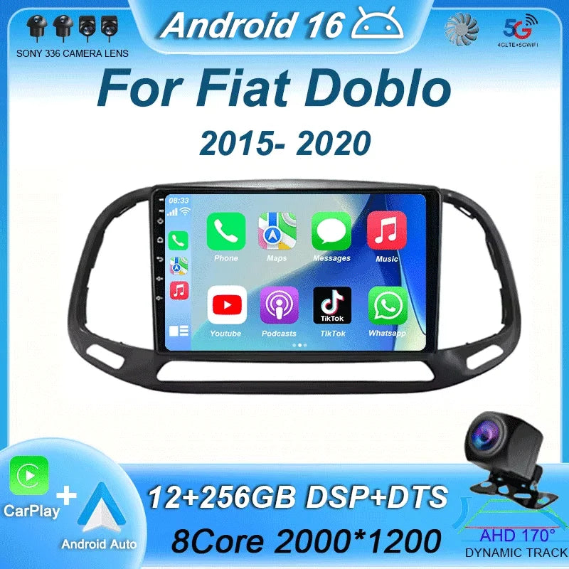 For Fiat Doblo 2015 2016 2017 2018 2019 2020 Android 16 GPS Car Radio Multimedia Video Player Stereo Navigation Wifi 360 Camera