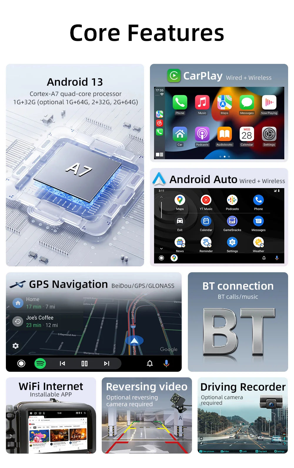 BQCC 7''  Fiat 500L 2016~2019 Android car radio navigation support reversing image WIFI GPS recording Android AUTO CARPLAY